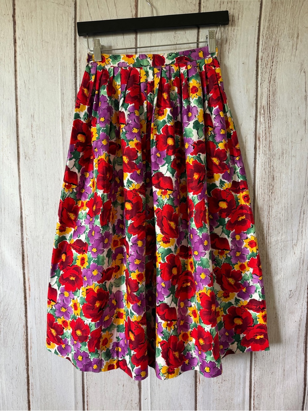 Vintage Evan-Picone Petites Watercolor Floral 100% Cotton Midi Skirt - Picture 3 of 5